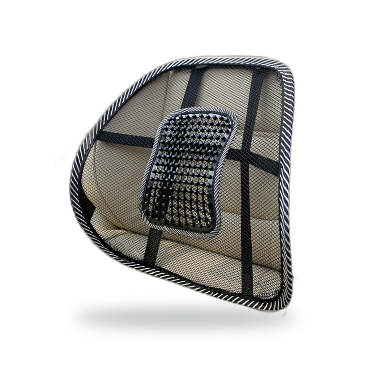Support lombaire en maille noire tendue sur cadre avec panneau central, pour chaise de bureau ou siège auto